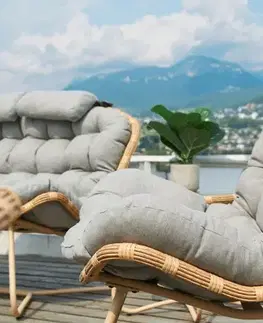 Záhradná sedacia súprava 4 ks umelý ratan / látka / sklo