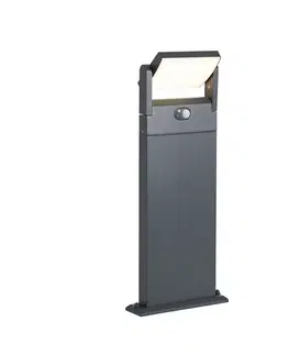 Vonkajšie stĺpikové svietidlo tmavosivé s pohybovým senzorom 60 cm IP54 solárne - Judge