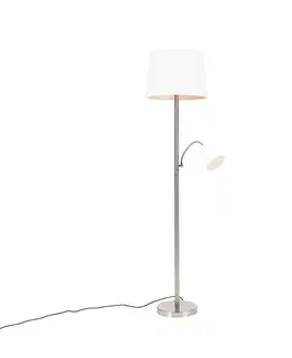 Inteligentná stojaca lampa oceľ s bielym tienidlom vrátane Wifi A60 a E14 - Retro