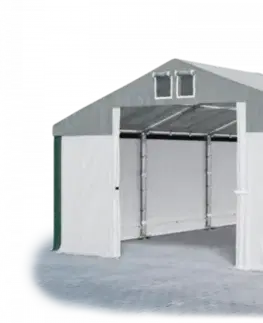 Skladový stan 5x10x2,5m strecha PVC 560g/m2 boky PVC 500g/m2 konštrukcie ZIMA PLUS Šedá Bílá Zelená