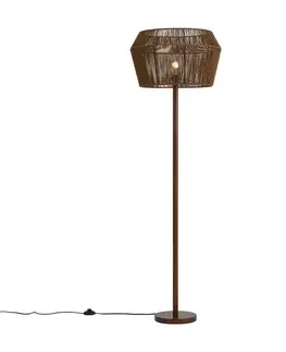 Stojacia lampa z orechového dreva s hnedým tienidlom z papierového lana 50/50/30 - Mels