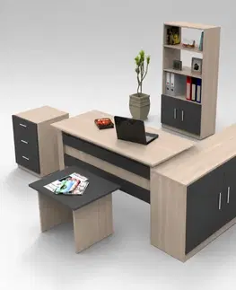 VARIO 15 2 kancelársky set s regálom, dub/čierna