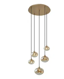 Závesná lampa Art Deco zlatá s jantárovým sklom - Jia