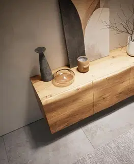 DELIFE Komoda New Live-Edge 145 cm dub prírodná 3 dvierka kovová podstava v tvare L čierna