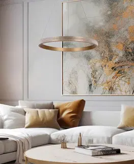 ZÁVESNÁ LAMPA HASHIM 60 CM MATNÁ TMAVO ZLATÁ 34W LED KRYŠTÁLY ČÍRE