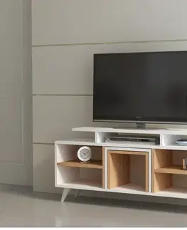 TV skrinka / Obývacia stena Kutay - White, Teak