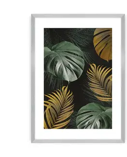 Dekoria Plakat Golden Leaves I, 70 x 100 cm, Ramka: Srebrna