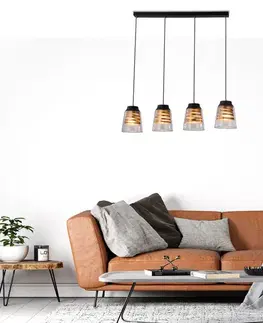 Čierno-zlatá závesná lampa zo skla 4xE27 Fresno