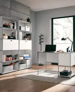 Kovový písací stôl »CN3« s výklopnými dvierkami, biely