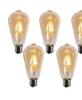 Sada 5 stmievateľných LED žiaroviek E27 Filament ST64 zlatá 4,5W 450 lm 2200K