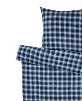 Posteľná bielizeň z česanej bavlny, modré káro, štandardná veľkosť