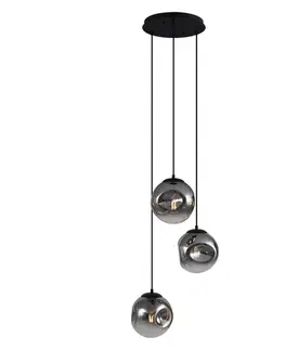 Art Deco závesná lampa čierna so sklom Smoke 3-Lights - Douglass