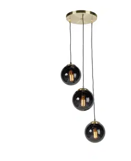Závesné svietidlo v štýle art deco zlaté s čiernym sklom 3-žiarovkové - Pallon