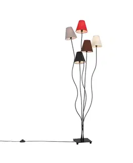 Dizajnová stojaca lampa čierna s textilnými tienidlami 5-svetlo - Melis
