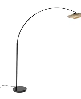 Moderná oblúková lampa čierna s orientálnym tienidlom a bambusom 50 cm - XXL Rina