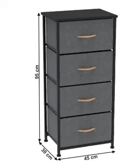 KONDELA Palmera Typ 2 komoda s látkovými boxami čierna / tmavosivá