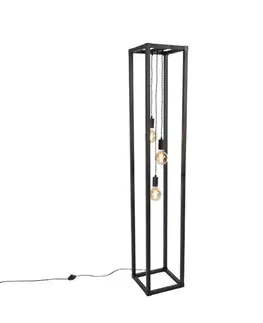Priemyselná stojaca lampa čierna 3-svetlo - Big Cage