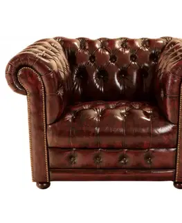 Pohovka jednomiestna Chesterfield Manchester z pravej hovädzej kože New Red