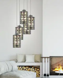 Závesná lampa s chrómovými tienidlami z dosky a skla 3D 5x40W Nocturno