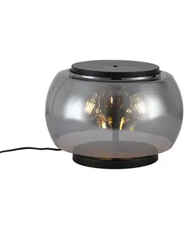 Dizajnová stolná lampa čierna s dymovým sklom 3-svetlá - Bino