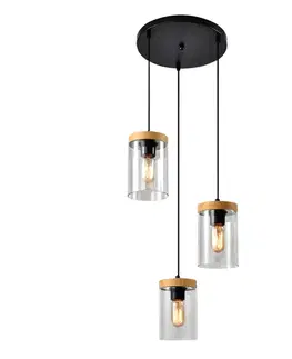 Závesná lampa Wels na strop 3X40 čierna + drevené údené tienidlo