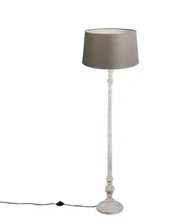 Rustikálna stojaca lampa taupe s tienidlom z ľanu 45 cm - Classico