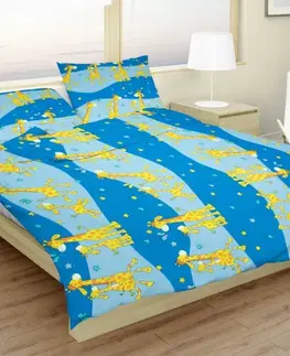 Obliečky bavlnené detské Žirafky modré TiaHome - Detský set 130x90cm + 65x45cm