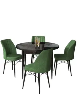 Dining Table & Chairs Set (5 Pieces) Rox - Black Marble, Khaki