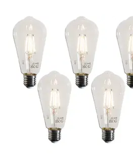 Sada 5 LED žiaroviek E27 Filament ST64 číra 4W 470 lm 2700K