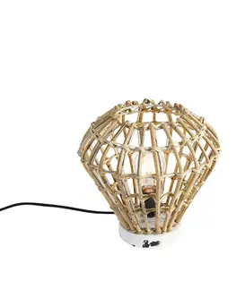 Rustikálna stolná lampa bambusová s bielou - Canna Diamond