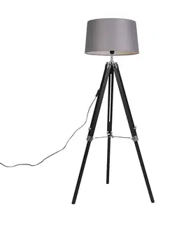 Stojaca lampa trojnožka čierna s tienidlom 45 cm ľanové tmavosivé