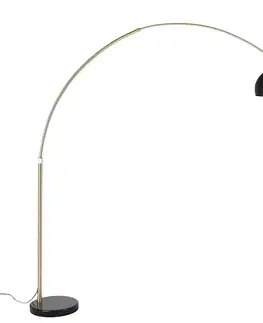 Moderná oblúková stojaca lampa mosadz s mramorovým podstavcom a čiernym tienidlom 32,5 cm - XXL