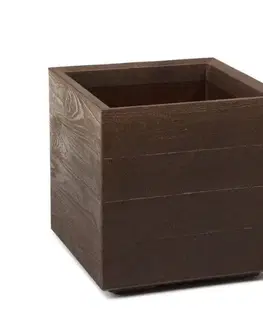 Kinekus Kvetináč plastový 390x390 mm KARO ECO COFFEE DESKA espresso výška 394 mm na kolieskach