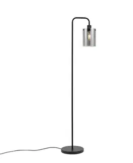 Dizajnová stojaca lampa čierna s dymovým sklom - Domo