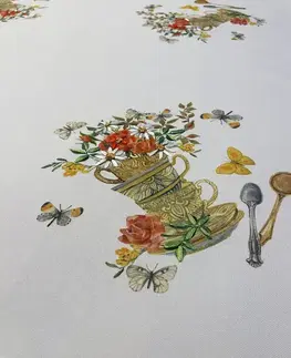 Vyšívaný obrus štvorec hnedé kvety 85x85 cm TiaHome