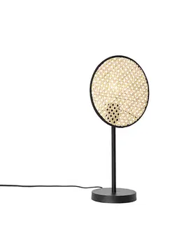 Rustikálna stolná lampa čierna s ratanom 25 cm - Kata