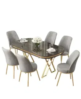 Dining Table & Chairs Set (7 Pieces) Lai - Anthracite, Gold, Grey