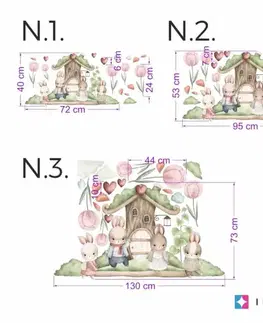 Nálepka na stenu - Zajačiky a lesný domček