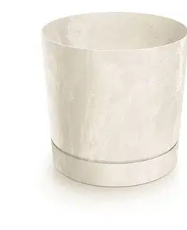 Kinekus Kvetináč plastový, s miskou, priemer 239mm, TUBO P BETON EFFECT, krémový, výška 231mm