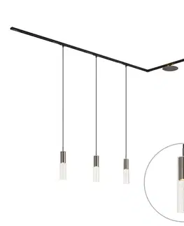 Moderný koľajnicový systém čierny s 3 závesnými svietidlami a 2 stropnými svietidlami Gunmetal 1-fázový - Iconic Lloyd Pulley