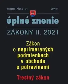 Zákony 2021 II aktualizácia II 6 - Zákon o neprimeraných podmienkach v obchode s potravinami, Trestný zákon, Zákon o policajnom zbore