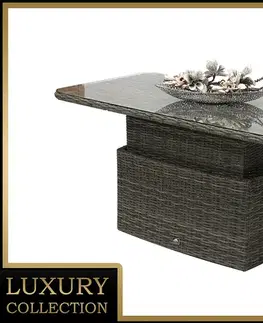 DEOKORK Ratanový stôl výsuvný jedálenský/odkladací 150 x 80 cm BORNEO LUXURY (sivá)