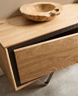 DELIFE TV stolík Stonegrace 240 cm dub prírodný 2 dvierka 1 priehradka 2 zásuvky kamenná dyha podstava v tvare V nerezová oceľ