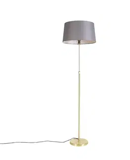 Stojaca lampa zlatá/mosadzná s sivým ľanovým tienidlom 45 cm - Parte