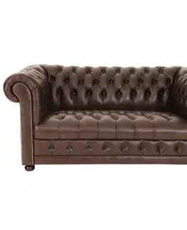 Pohovka dvojmiestna Chesterfield Manchester z pravej hovädzej kože Brown