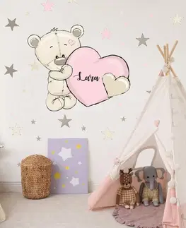 Nálepka na stenu  pre dievčatko - Medveď s ružovým srdcom