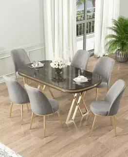 Dining Table & Chairs Set (7 Pieces) Lai - Anthracite, Gold, Grey