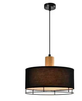 Stropná lampa Ardi čierna s dreveným tienidlom 1x40W E27 čierne