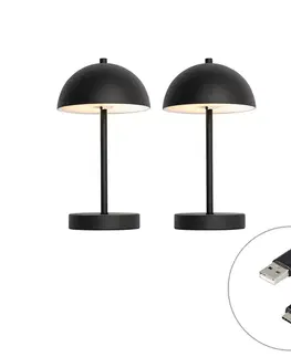 Sada 2 vonkajších stolových lamp hríb čierny nabíjateľný - Keira