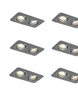 Sada 6 zaoblených zapustených bodových svetiel Gunmetal GU10 50 mm nastaviteľné IP44 2-svetlá - Alberto